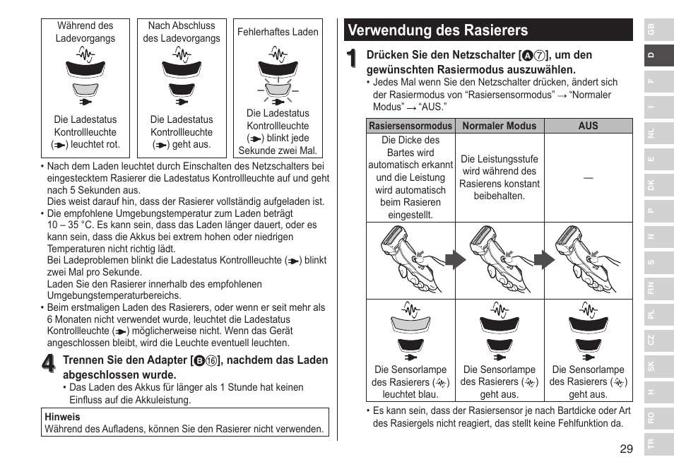 Verwendung des rasierers | Panasonic ESST25 User Manual | Page 29 / 278