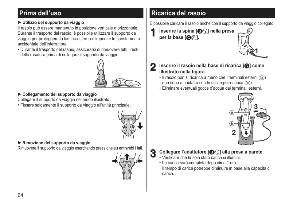 Ricarica del rasoio, Prima dell’uso | Panasonic ESST25 User Manual | Page 64 / 278