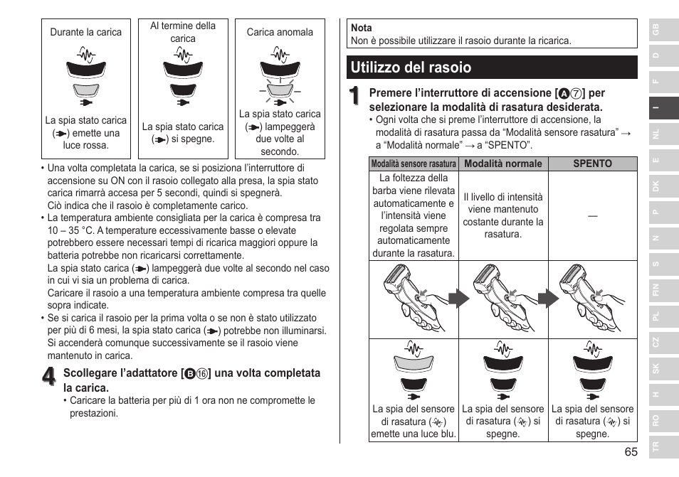 Utilizzo del rasoio | Panasonic ESST25 User Manual | Page 65 / 278