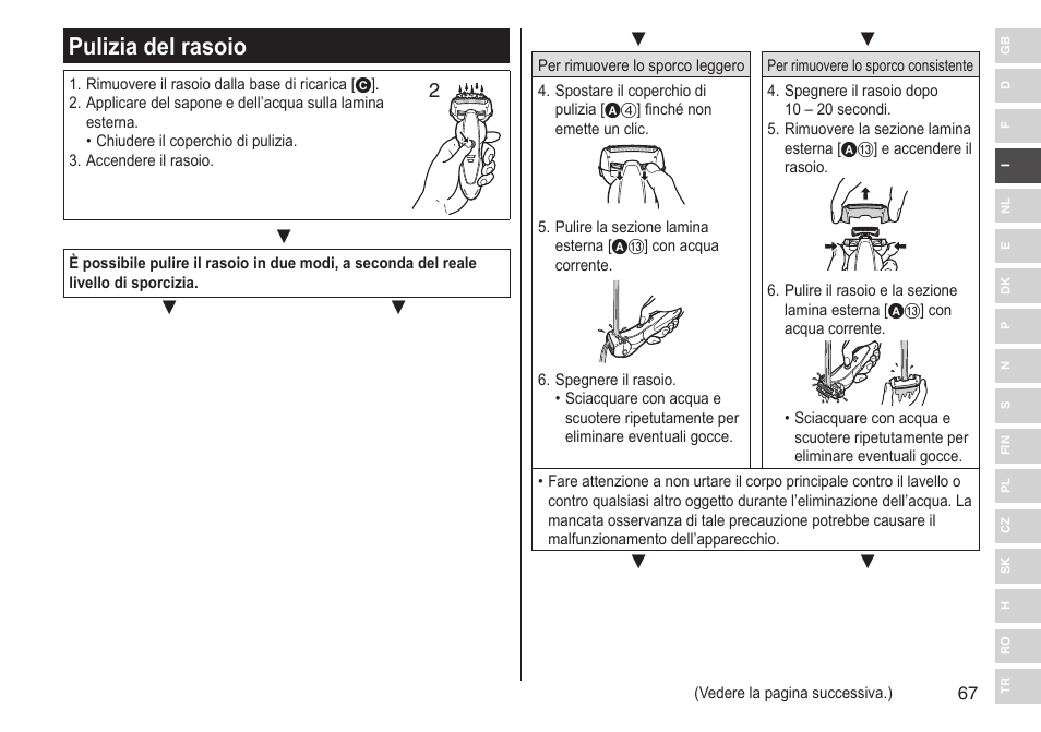 Pulizia del rasoio | Panasonic ESST25 User Manual | Page 67 / 278