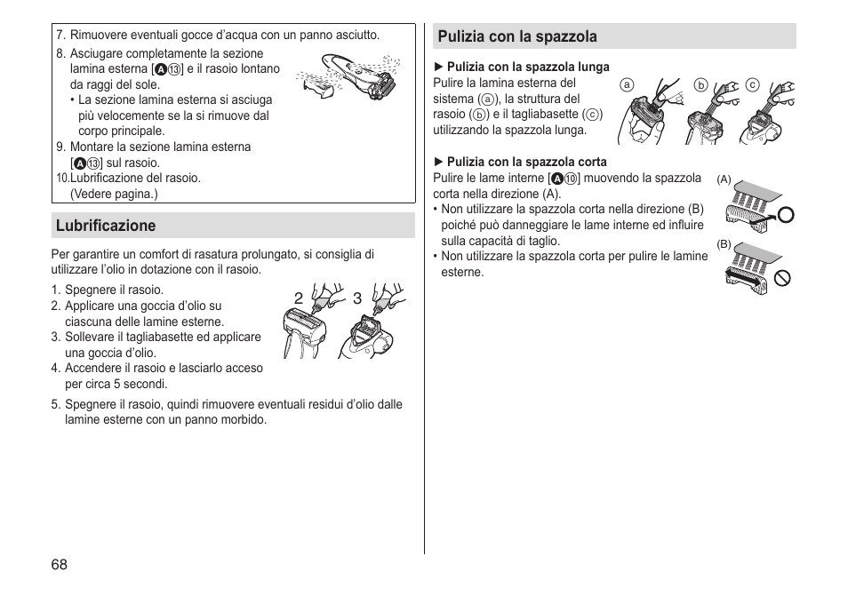 Pulizia con la spazzola, Lubrificazione | Panasonic ESST25 User Manual | Page 68 / 278