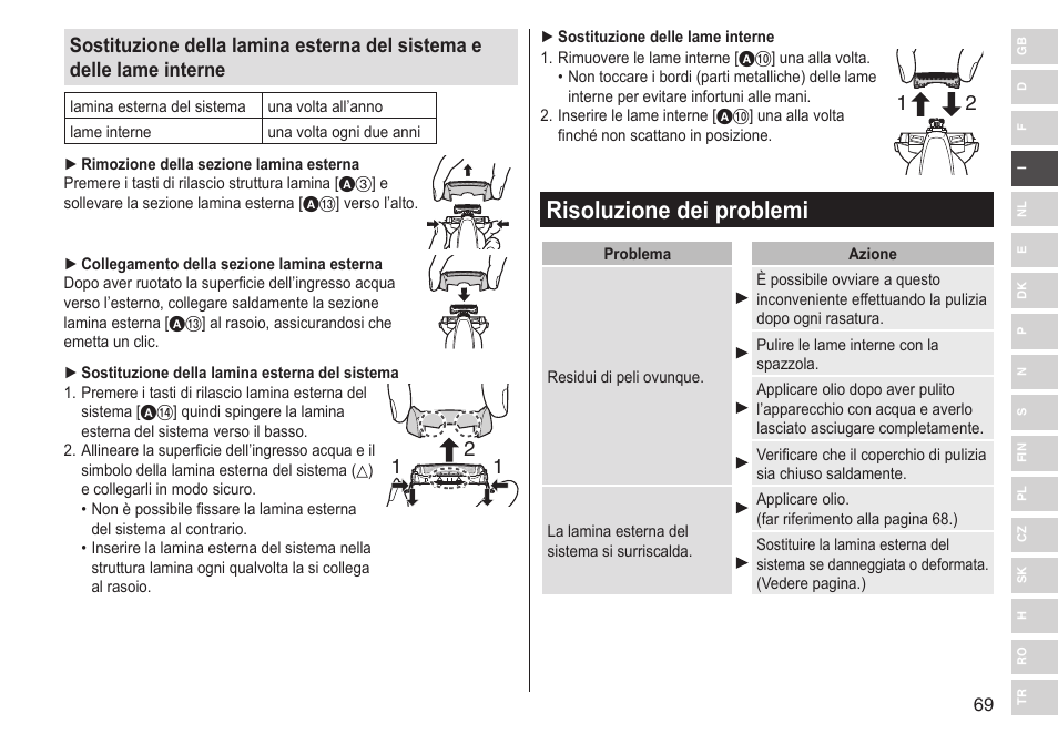 Risoluzione dei problemi | Panasonic ESST25 User Manual | Page 69 / 278