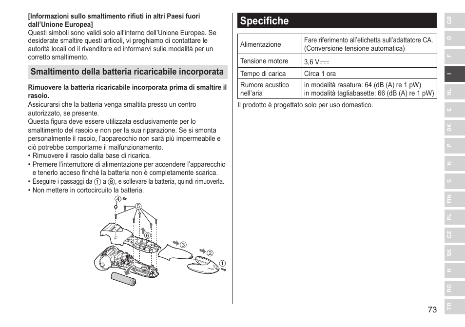 Specifiche | Panasonic ESST25 User Manual | Page 73 / 278