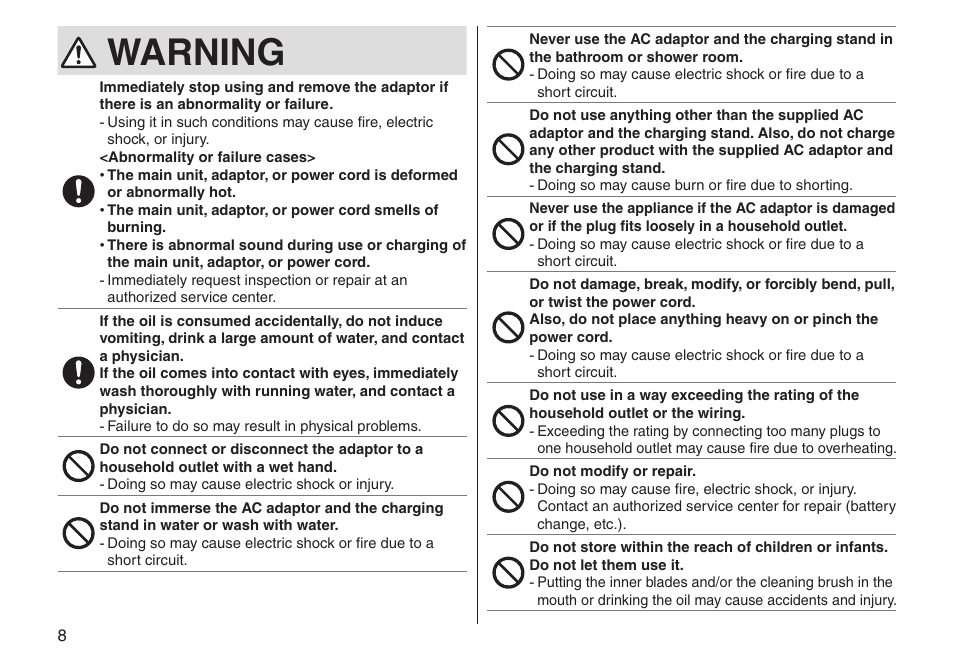 Warning | Panasonic ESST25 User Manual | Page 8 / 278