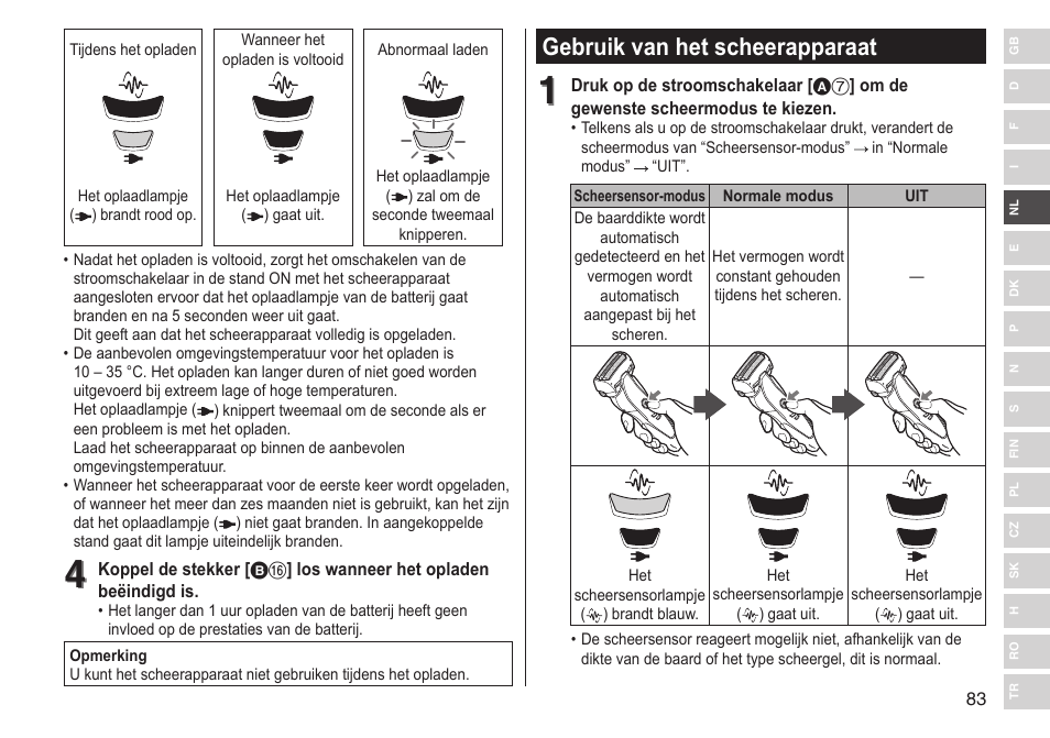 Gebruik van het scheerapparaat | Panasonic ESST25 User Manual | Page 83 / 278