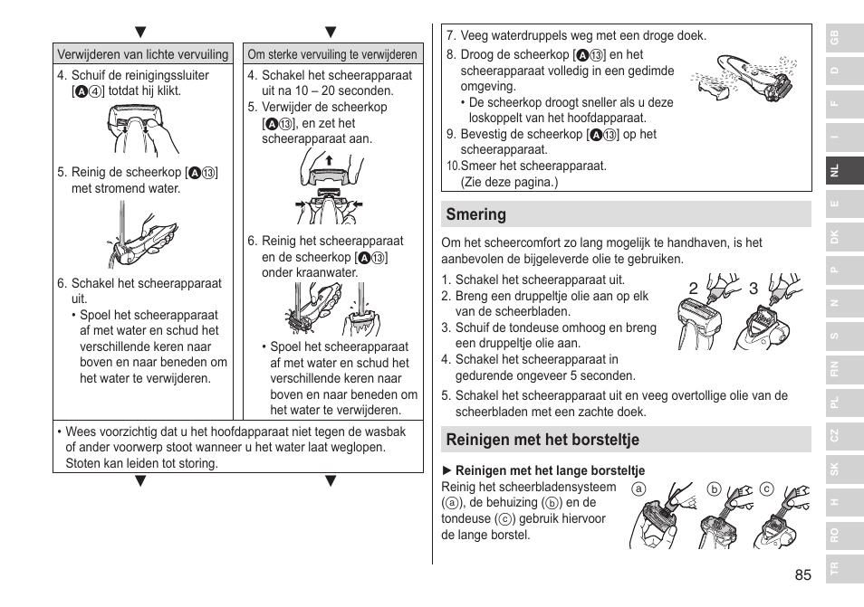 Smering, Reinigen met het borsteltje | Panasonic ESST25 User Manual | Page 85 / 278