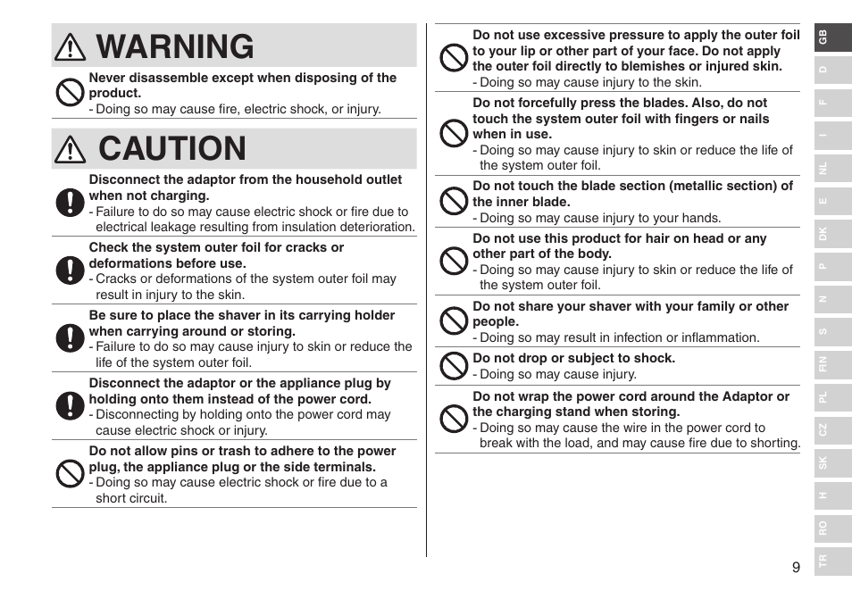 Warning, Caution | Panasonic ESST25 User Manual | Page 9 / 278