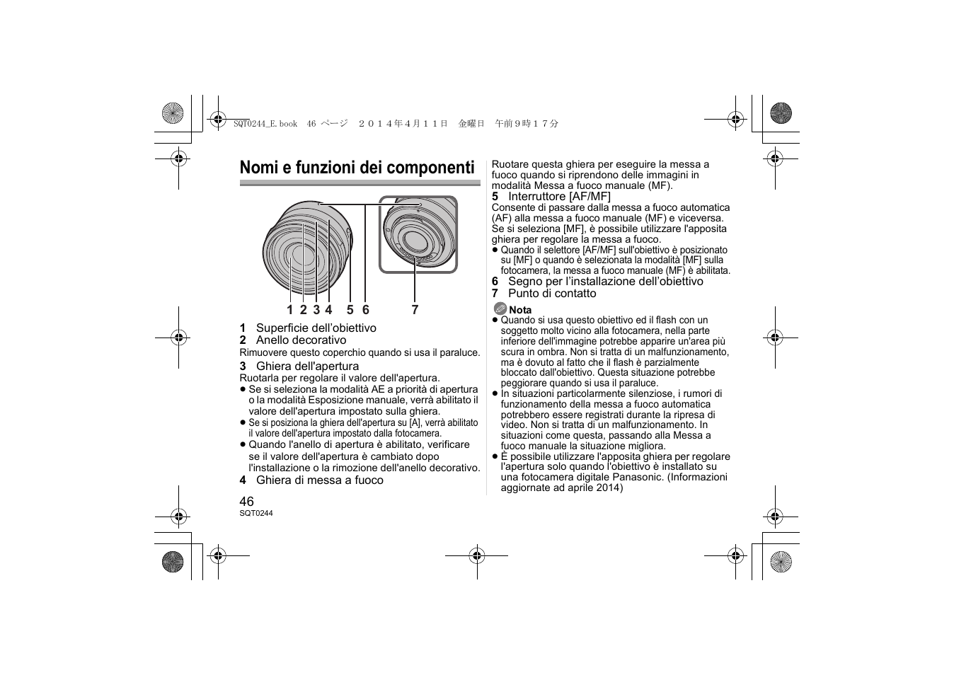 Nomi e funzioni dei componenti | Panasonic HX015E User Manual | Page 46 / 72