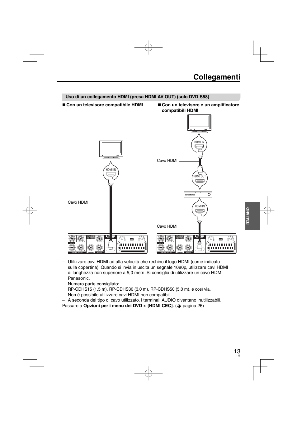 Collegamenti | Panasonic DVDS38 User Manual | Page 115 / 216