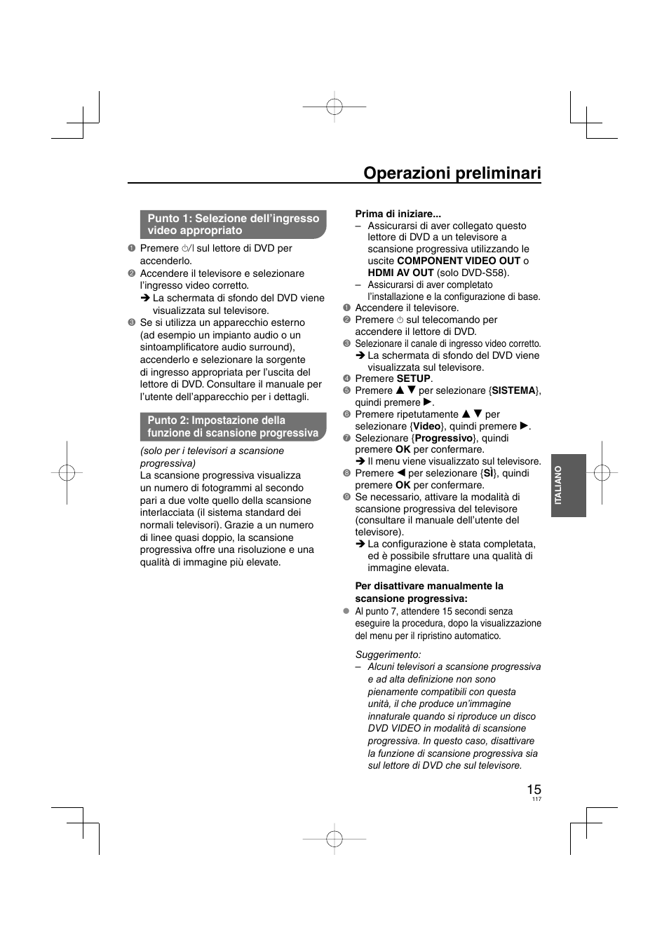 Operazioni preliminari | Panasonic DVDS38 User Manual | Page 117 / 216