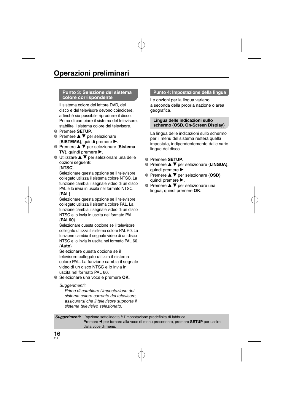 Operazioni preliminari | Panasonic DVDS38 User Manual | Page 118 / 216