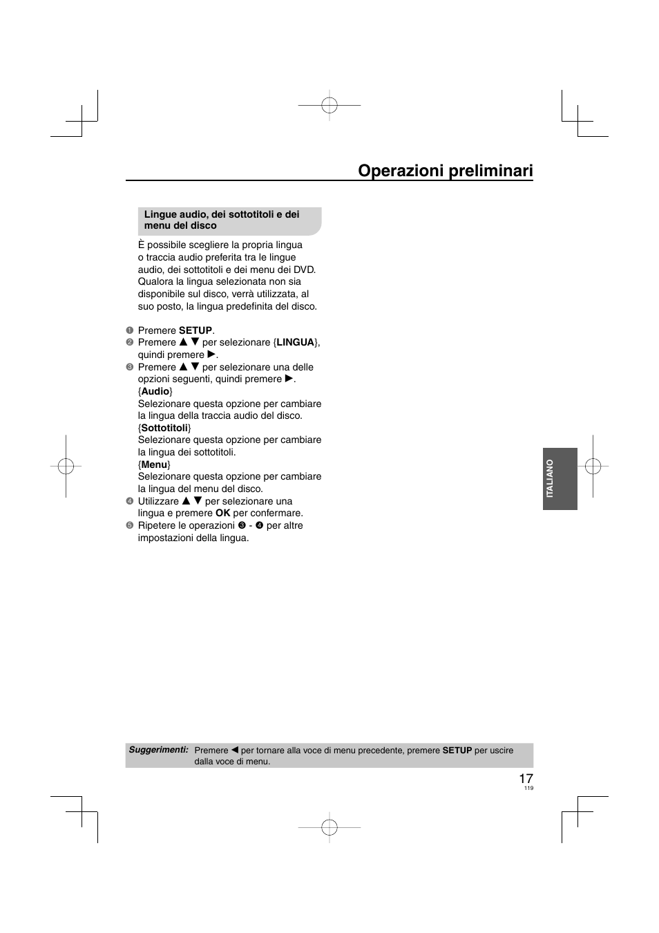 Operazioni preliminari | Panasonic DVDS38 User Manual | Page 119 / 216