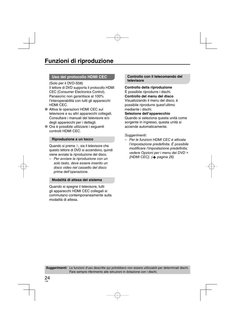 Funzioni di riproduzione | Panasonic DVDS38 User Manual | Page 126 / 216