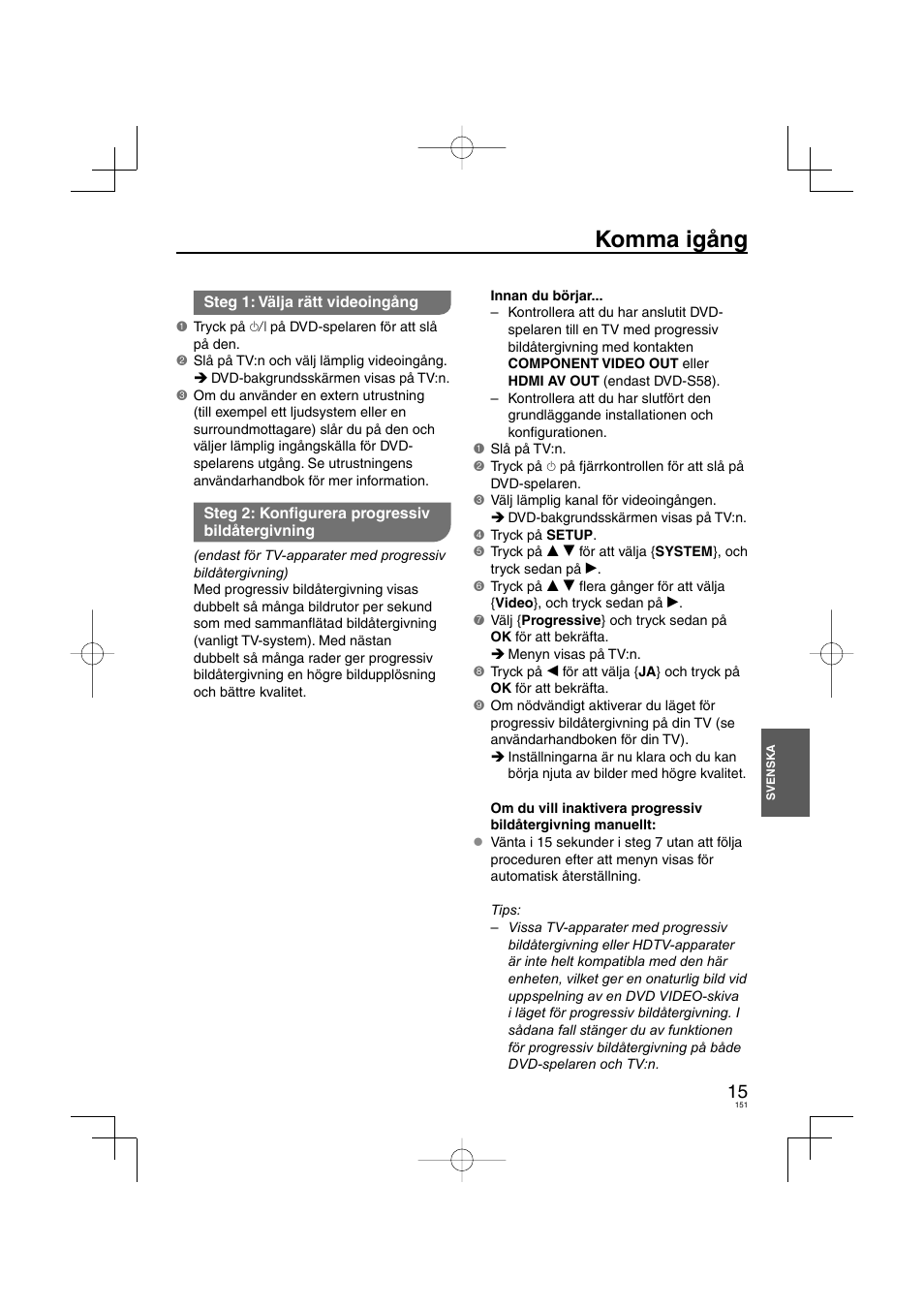 Komma igång | Panasonic DVDS38 User Manual | Page 151 / 216