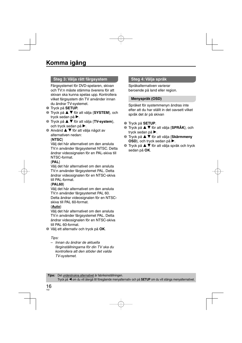 Komma igång | Panasonic DVDS38 User Manual | Page 152 / 216
