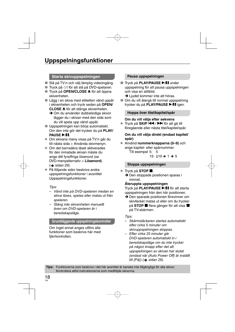 Uppspelningsfunktioner | Panasonic DVDS38 User Manual | Page 154 / 216