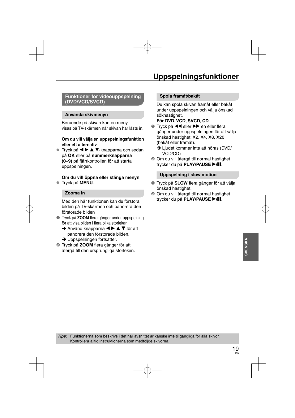Uppspelningsfunktioner | Panasonic DVDS38 User Manual | Page 155 / 216