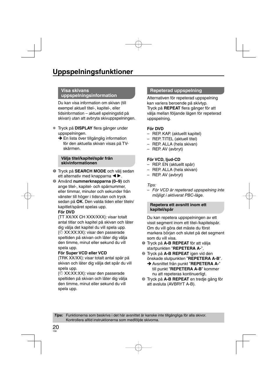 Uppspelningsfunktioner | Panasonic DVDS38 User Manual | Page 156 / 216