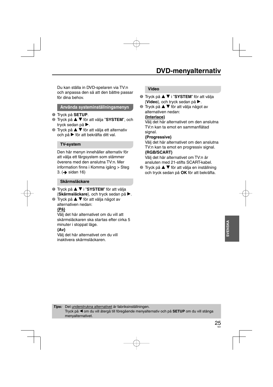 Dvd-menyalternativ | Panasonic DVDS38 User Manual | Page 161 / 216