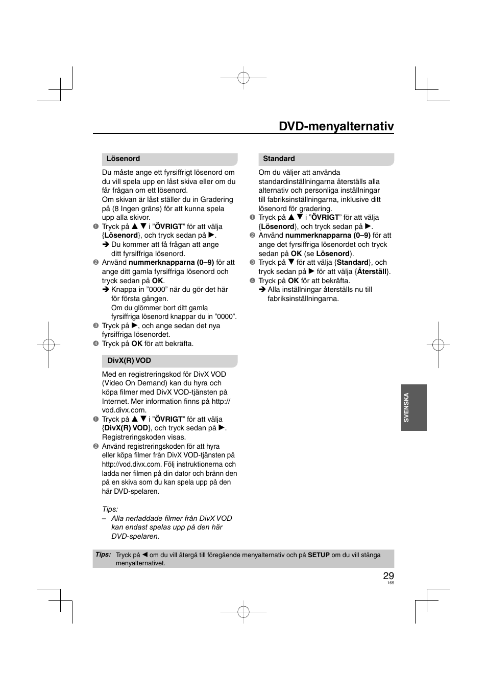 Dvd-menyalternativ | Panasonic DVDS38 User Manual | Page 165 / 216