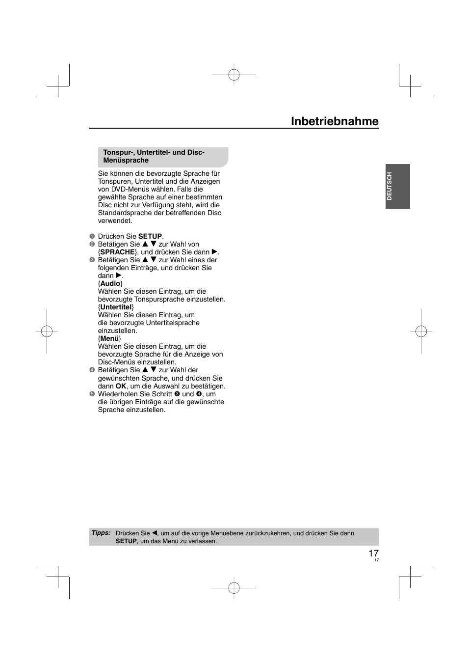 Inbetriebnahme | Panasonic DVDS38 User Manual | Page 17 / 216