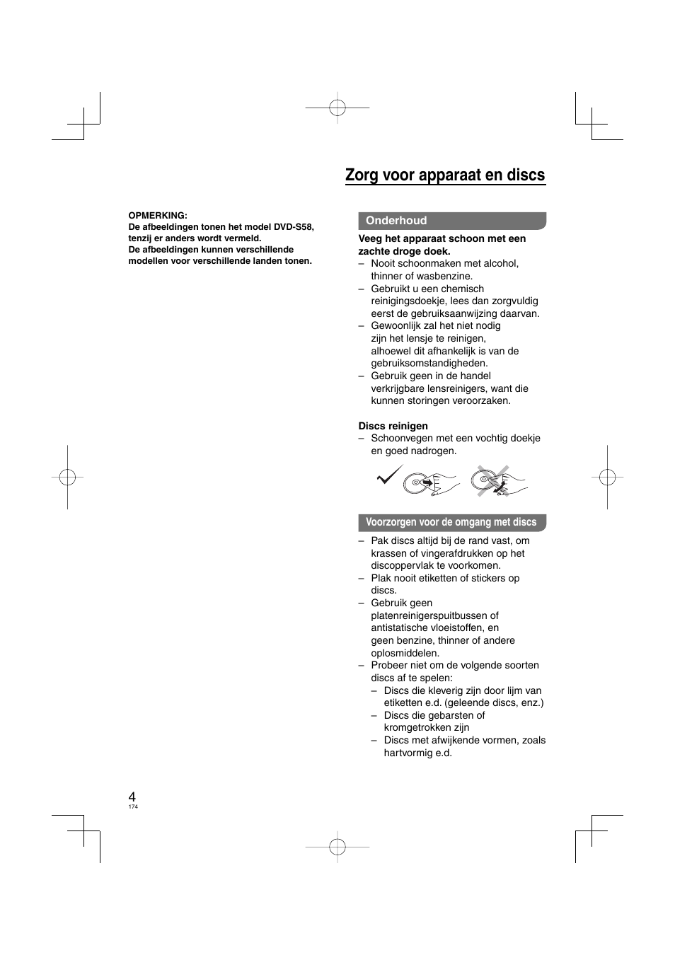 Zorg voor apparaat en discs | Panasonic DVDS38 User Manual | Page 174 / 216