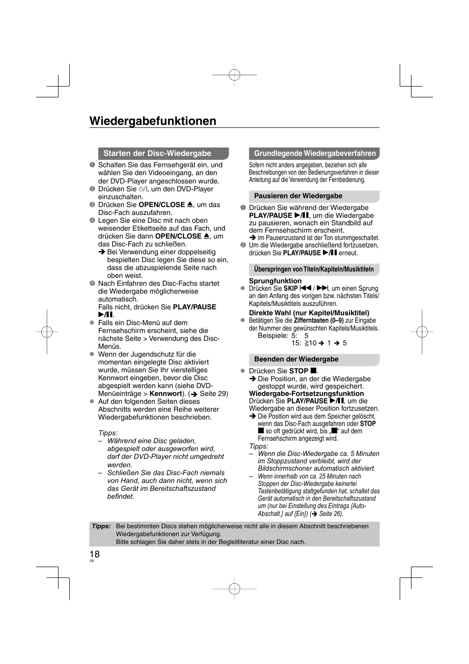 Wiedergabefunktionen | Panasonic DVDS38 User Manual | Page 18 / 216