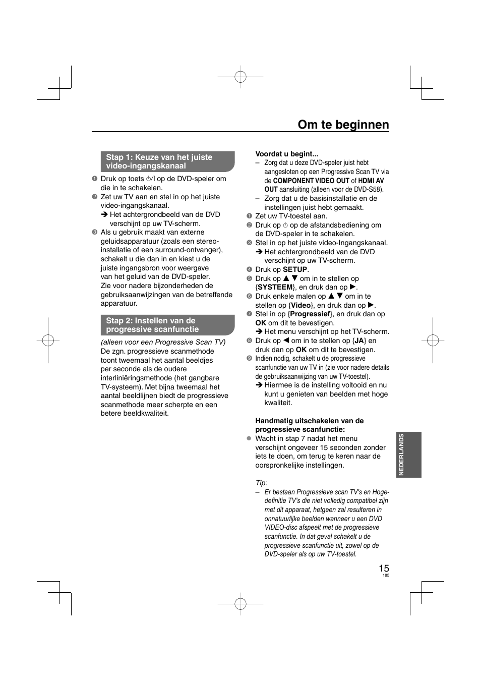 Om te beginnen | Panasonic DVDS38 User Manual | Page 185 / 216