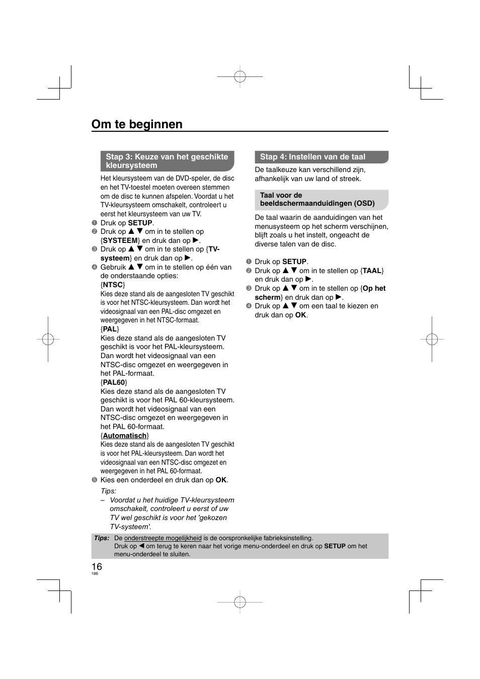 Om te beginnen | Panasonic DVDS38 User Manual | Page 186 / 216