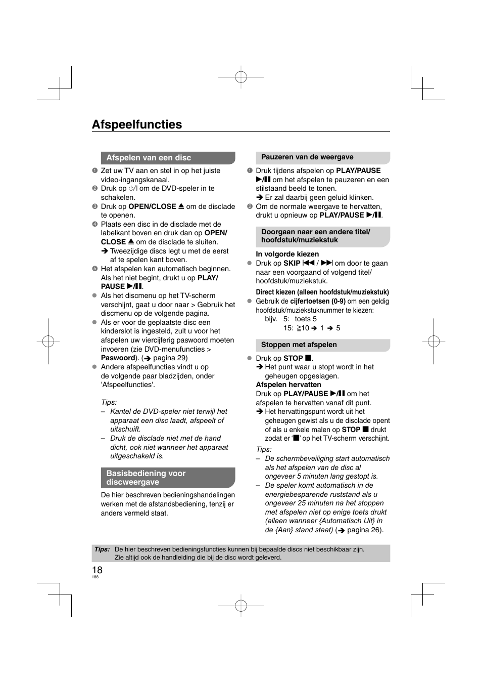 Afspeelfuncties | Panasonic DVDS38 User Manual | Page 188 / 216