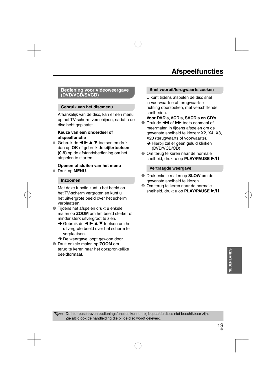 Afspeelfuncties | Panasonic DVDS38 User Manual | Page 189 / 216
