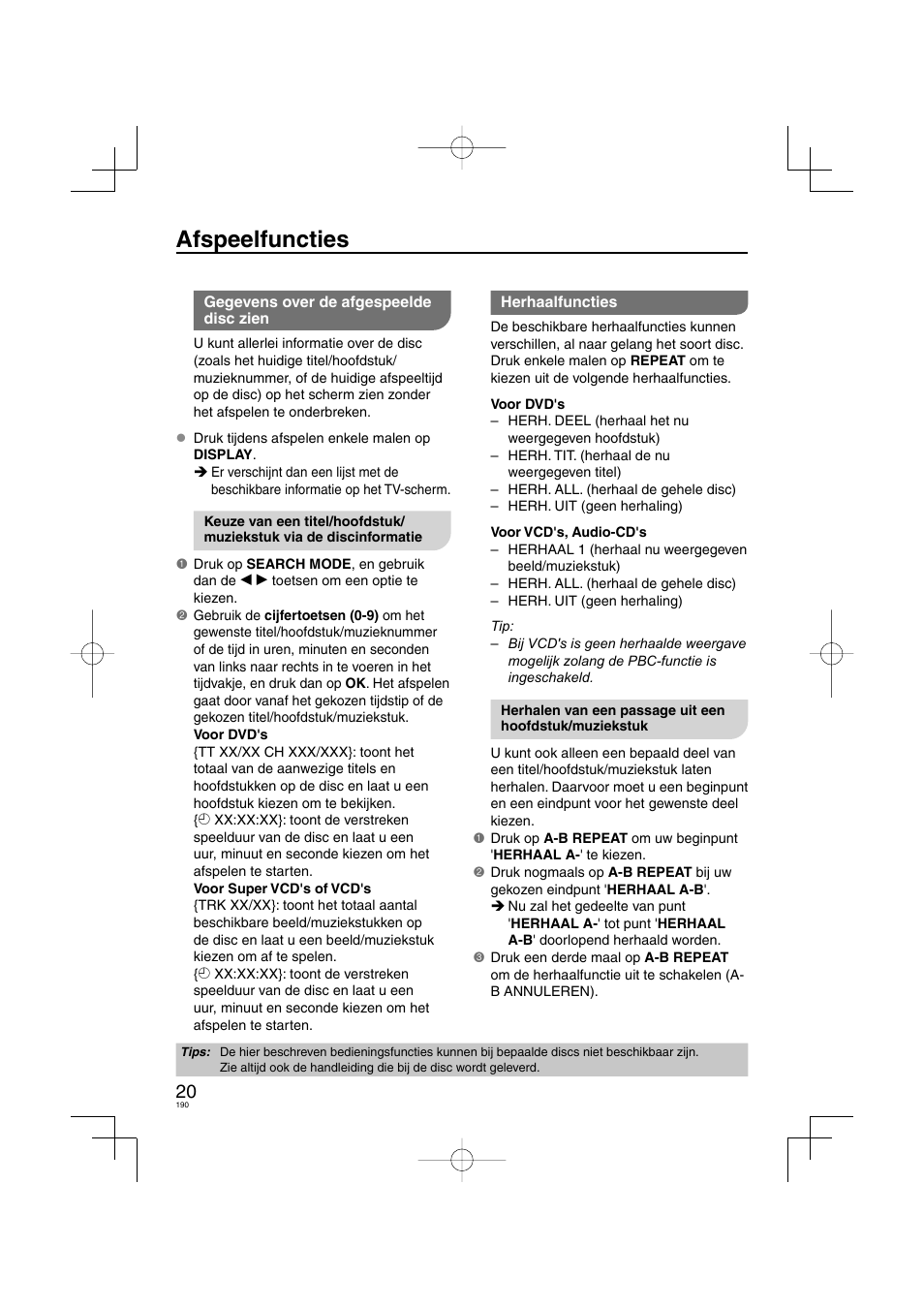 Afspeelfuncties | Panasonic DVDS38 User Manual | Page 190 / 216