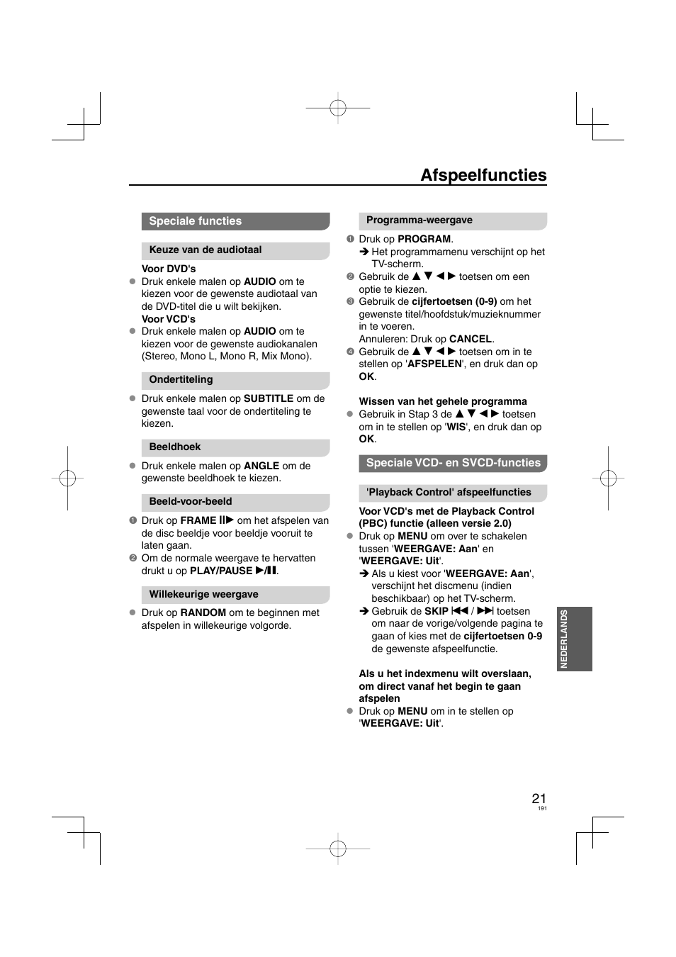 Afspeelfuncties | Panasonic DVDS38 User Manual | Page 191 / 216