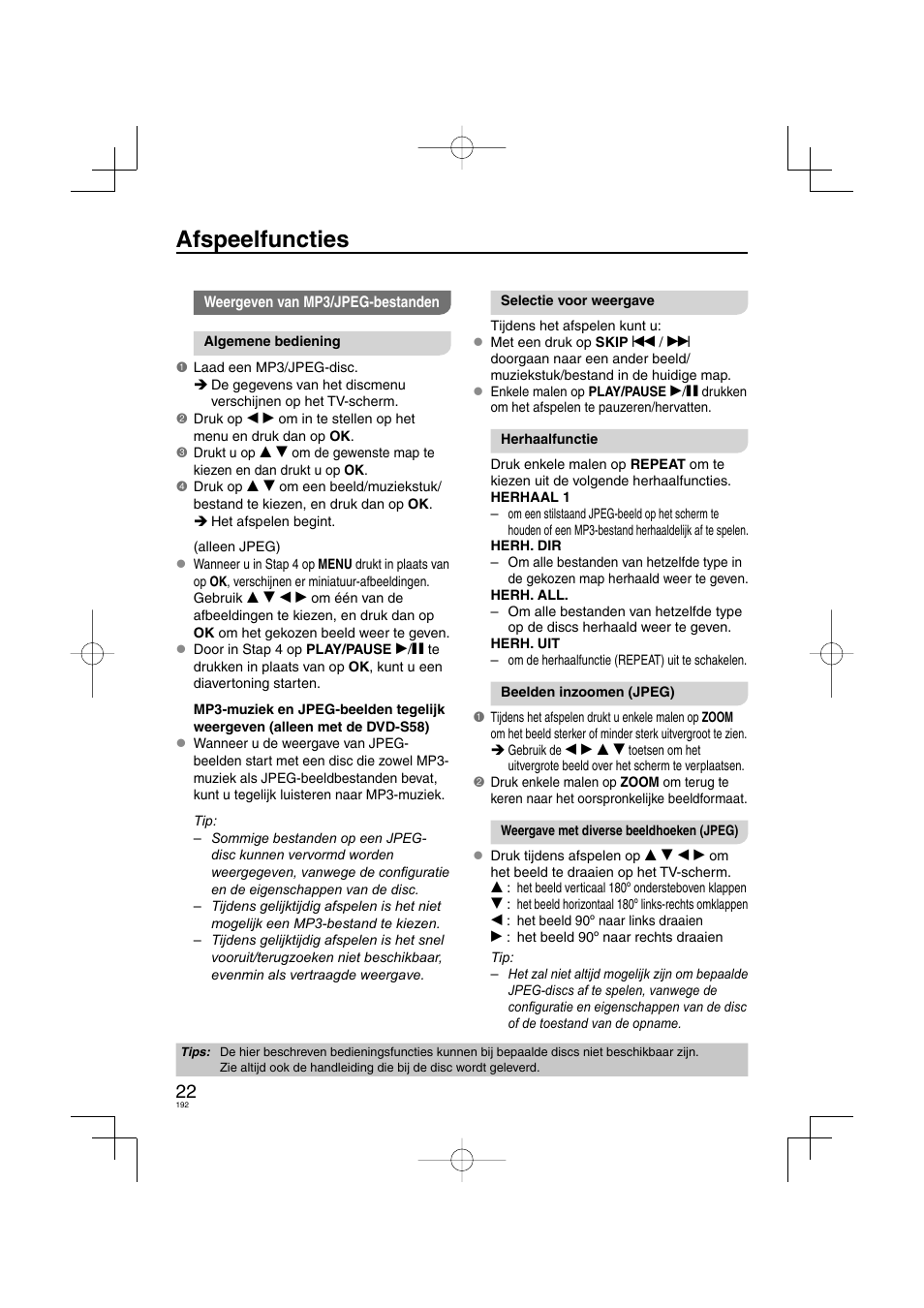 Afspeelfuncties | Panasonic DVDS38 User Manual | Page 192 / 216