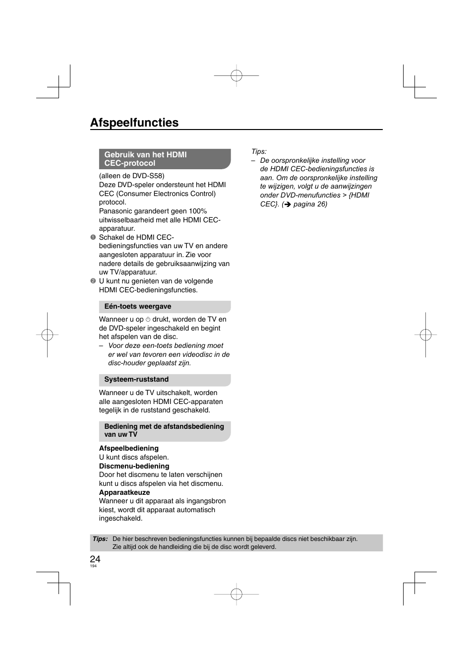 Afspeelfuncties | Panasonic DVDS38 User Manual | Page 194 / 216