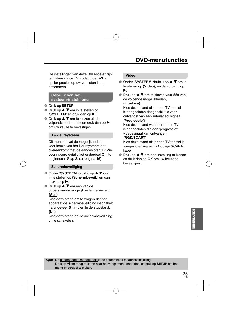 Dvd-menufuncties | Panasonic DVDS38 User Manual | Page 195 / 216