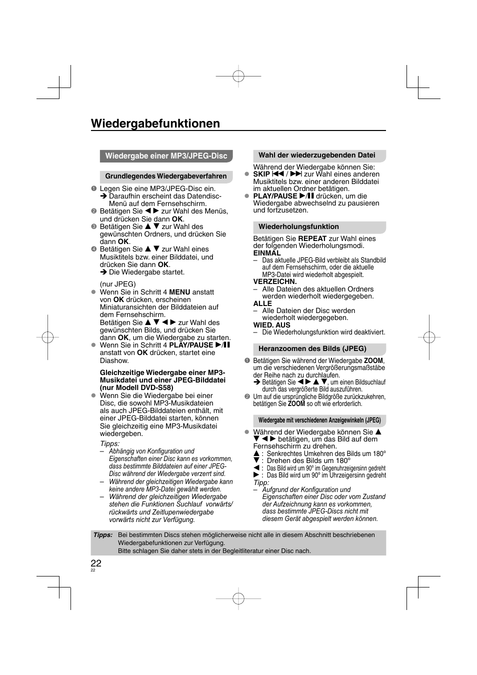 Wiedergabefunktionen | Panasonic DVDS38 User Manual | Page 22 / 216