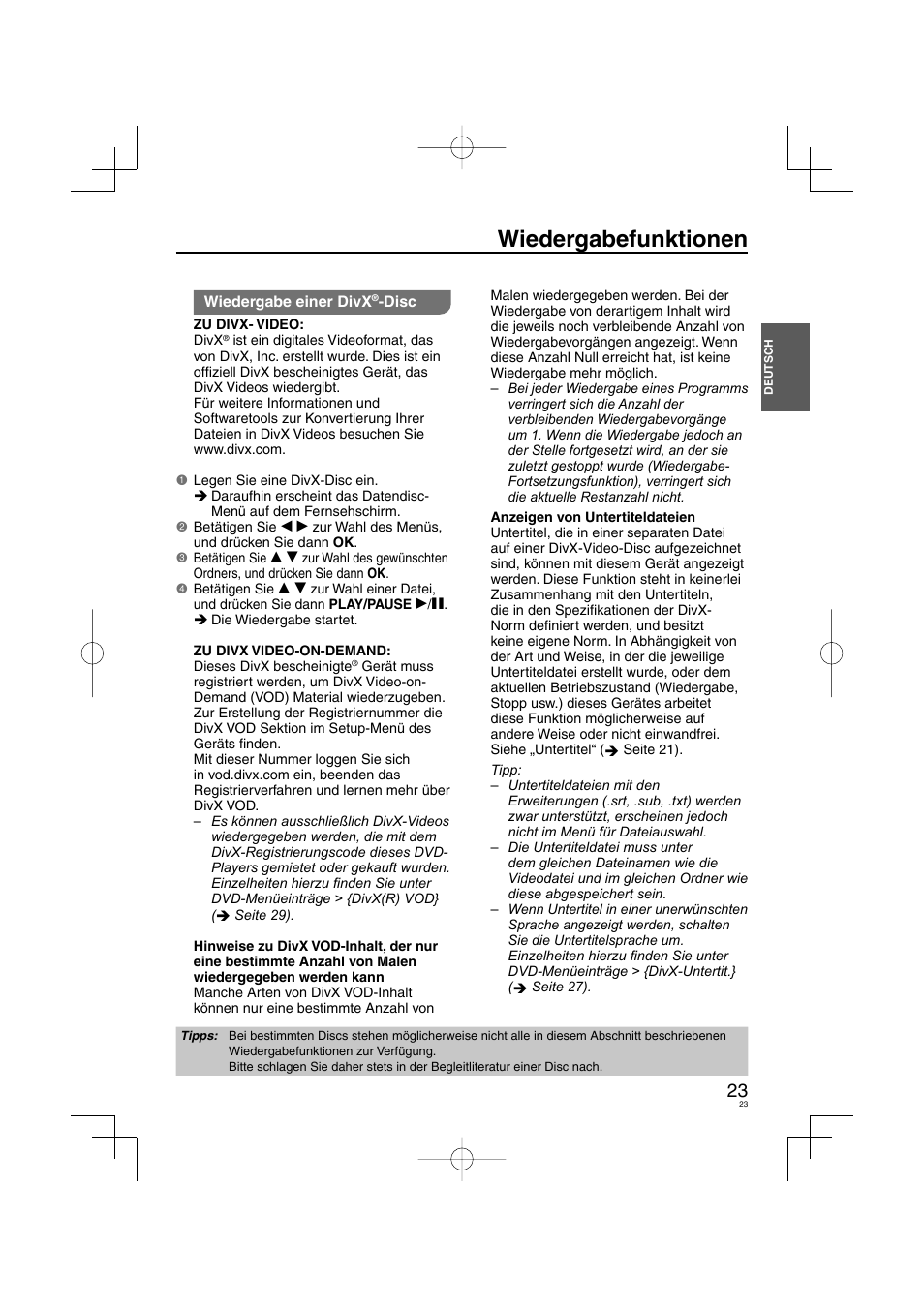 Wiedergabefunktionen | Panasonic DVDS38 User Manual | Page 23 / 216
