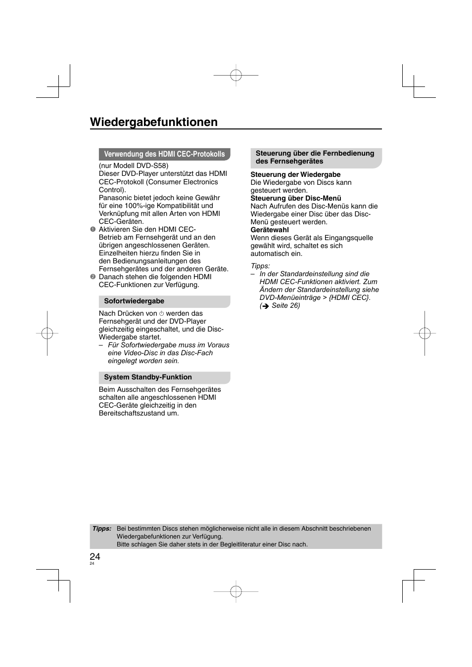 Wiedergabefunktionen | Panasonic DVDS38 User Manual | Page 24 / 216