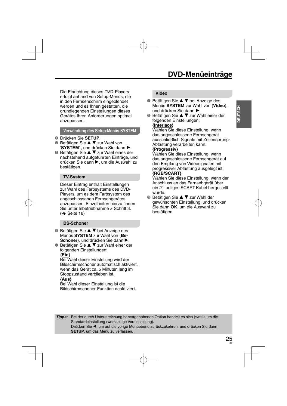 Dvd-menüeinträge | Panasonic DVDS38 User Manual | Page 25 / 216
