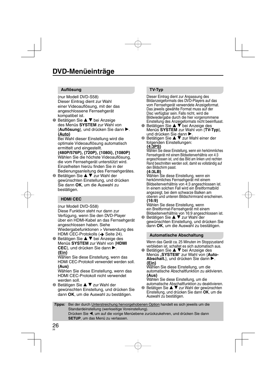 Dvd-menüeinträge | Panasonic DVDS38 User Manual | Page 26 / 216