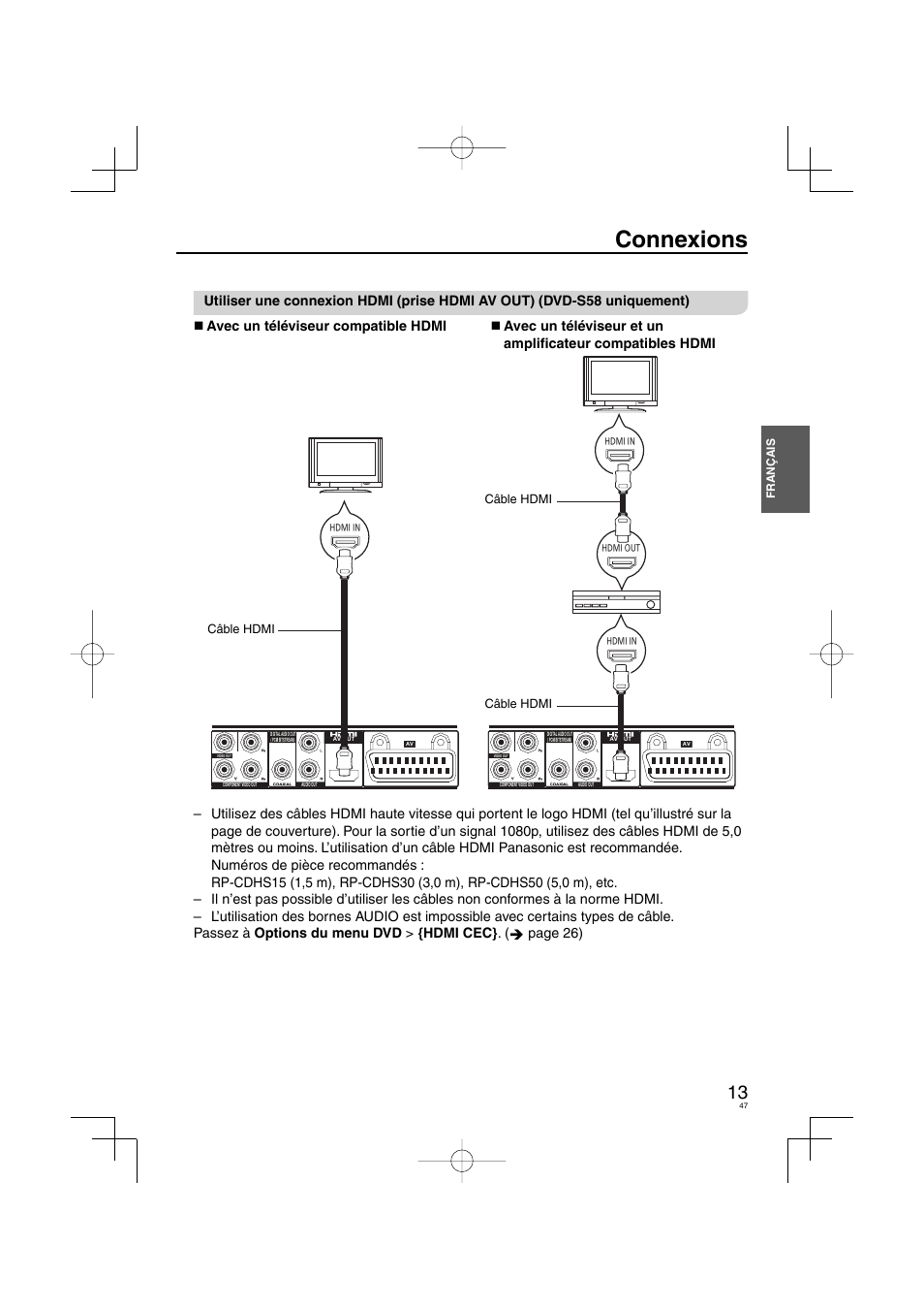 Connexions | Panasonic DVDS38 User Manual | Page 47 / 216