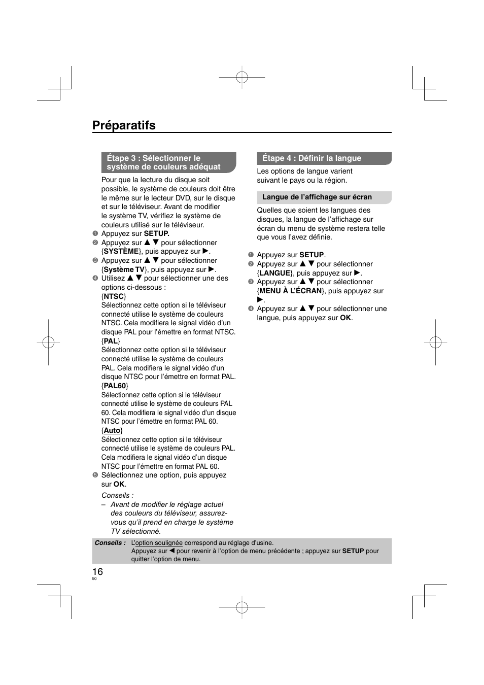 Préparatifs | Panasonic DVDS38 User Manual | Page 50 / 216