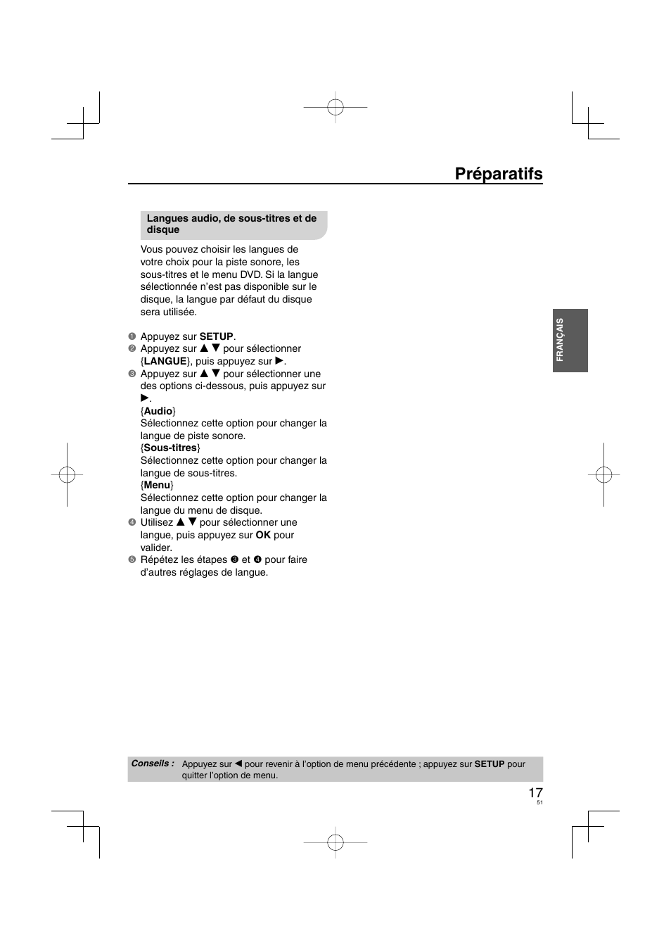 Préparatifs | Panasonic DVDS38 User Manual | Page 51 / 216