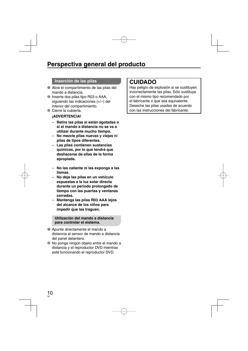Perspectiva general del producto, Cuidado | Panasonic DVDS38 User Manual | Page 78 / 216
