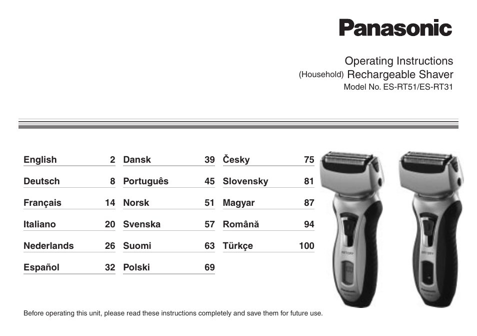 Panasonic ESRT51 User Manual | 108 pages