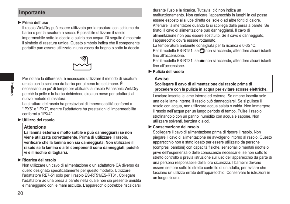 Importante | Panasonic ESRT51 User Manual | Page 20 / 108