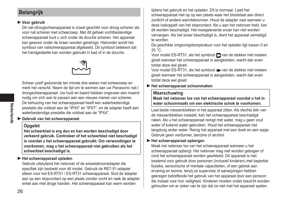 Belangrijk | Panasonic ESRT51 User Manual | Page 26 / 108