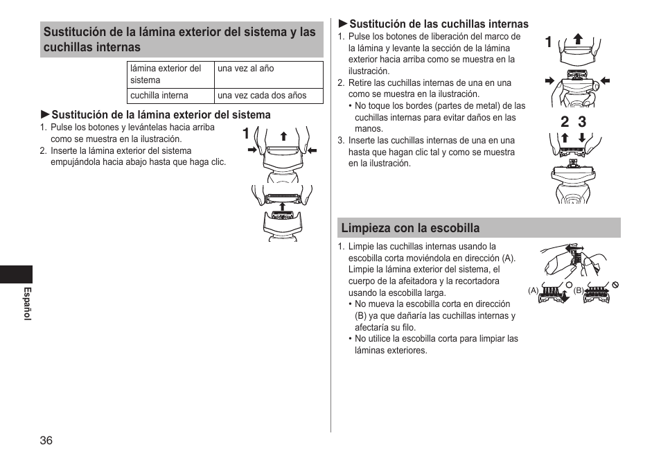 Limpieza con la escobilla | Panasonic ESRT51 User Manual | Page 36 / 108