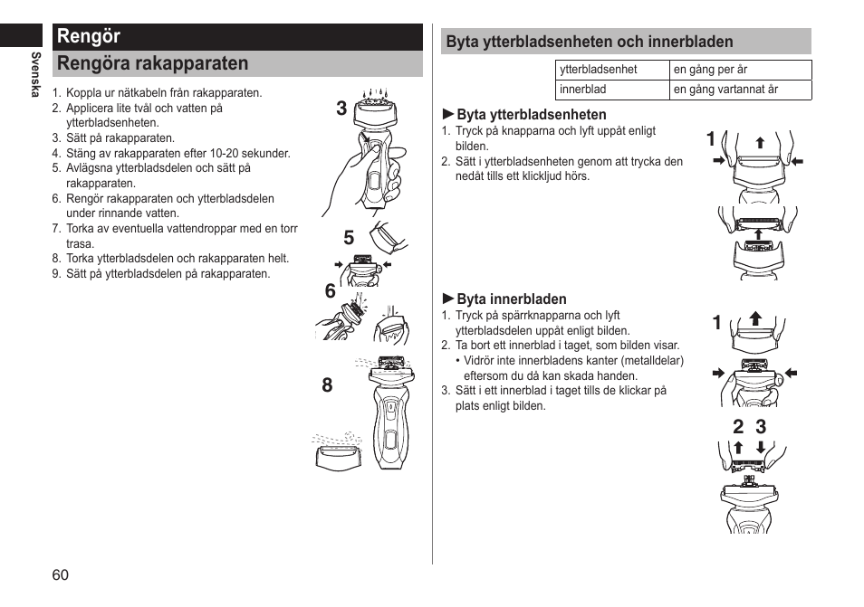 Rengör rengöra rakapparaten | Panasonic ESRT51 User Manual | Page 60 / 108